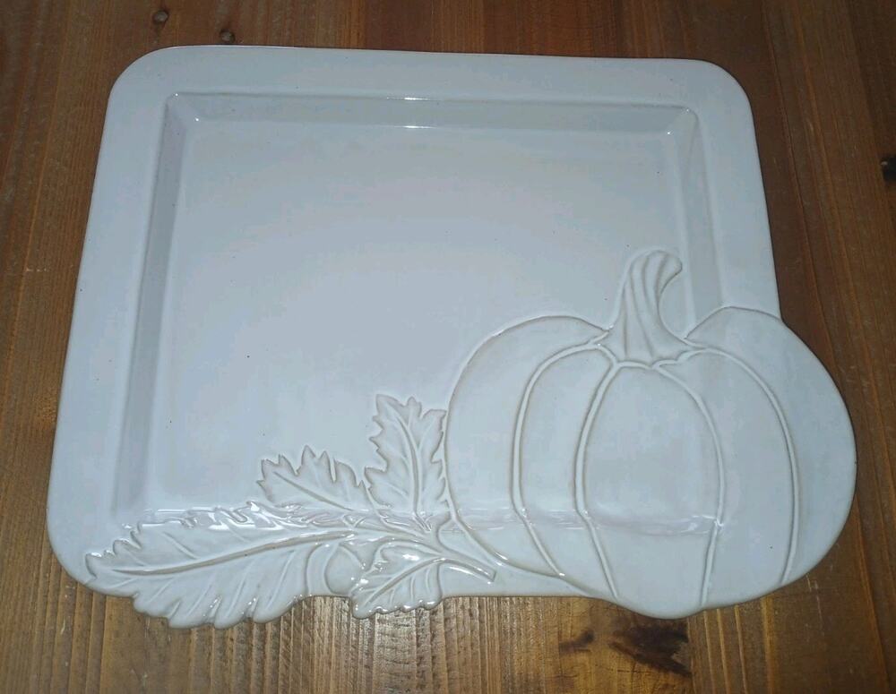 Hobby Lobby Fall Harvest Autumn Pumpkin Leaf Cottagecore 13" Plate Platter Cream